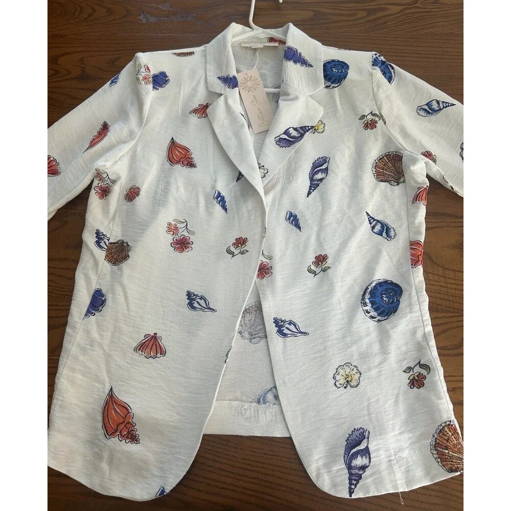 Bettina Star Rayon/Nylon Blend Blazer With Colorful Clam Print Size L
